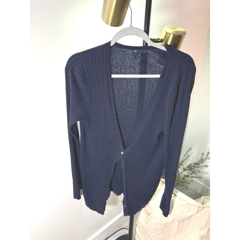 Gap Womens midnight blue Ribbed Silk Blend V-Neck Button Front Cardigan XL